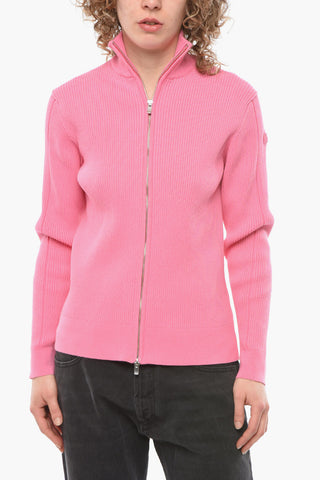 FRESCU Ribbed Cardigan with Rubber Logo Patch