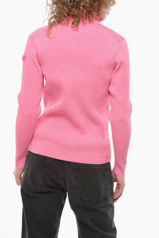 FRESCU Ribbed Cardigan with Rubber Logo Patch