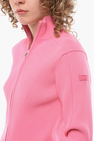 FRESCU Ribbed Cardigan with Rubber Logo Patch