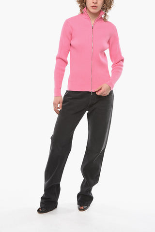 FRESCU Ribbed Cardigan with Rubber Logo Patch