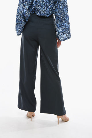 Virgin Wool Wide Leg Trousers TANDIN With Ankle Split And Belt