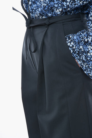 Virgin Wool Wide Leg Trousers TANDIN With Ankle Split And Belt