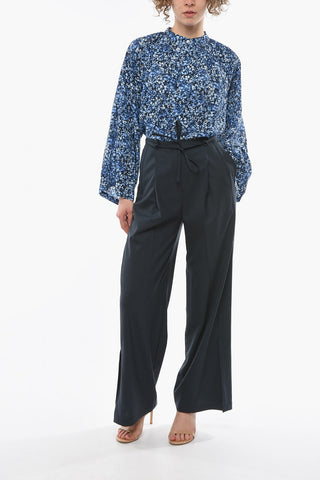 Virgin Wool Wide Leg Trousers TANDIN With Ankle Split And Belt