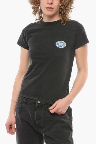Crew-neck T-shirt with Multicolored Logo Print