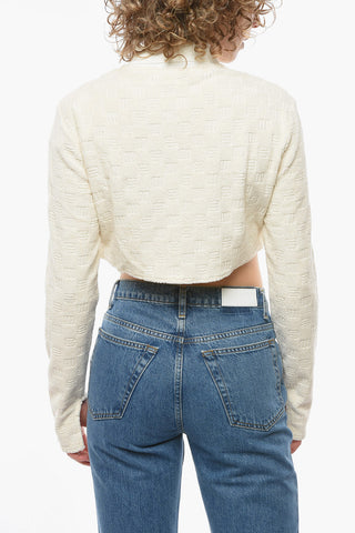 Terrycloth Cotton Cropped Sweatshirt with Collar