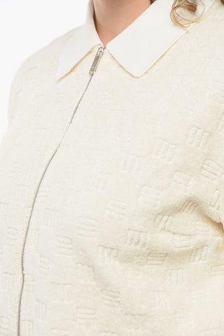 Terrycloth Cotton Cropped Sweatshirt with Collar
