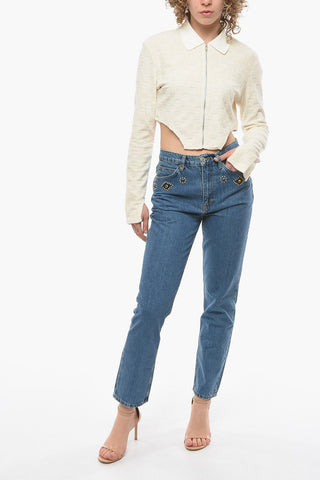 Terrycloth Cotton Cropped Sweatshirt with Collar