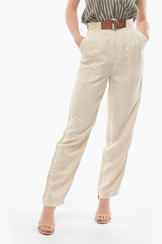 EMPORIO Belted Flax Blend Palazzo Pants