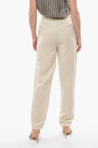 EMPORIO Belted Flax Blend Palazzo Pants