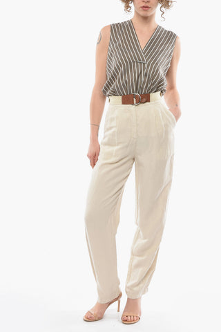 EMPORIO Belted Flax Blend Palazzo Pants