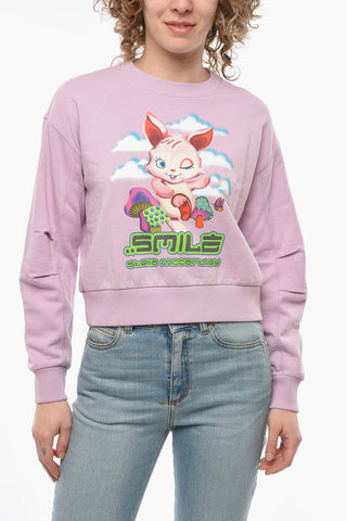 Crew-neck Sweatshirt with SMILE BUNNY Print and Ribbed Edges
