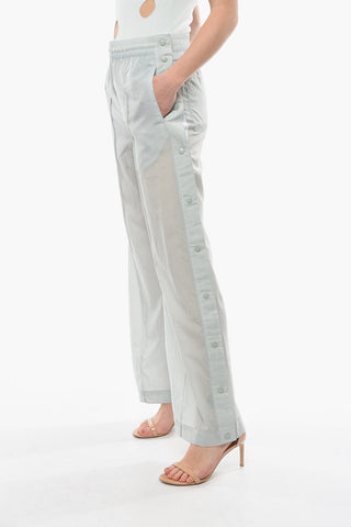 VICTORIA BECKHAM Nylon Wide Leg Pants With Logoed Side Buttons