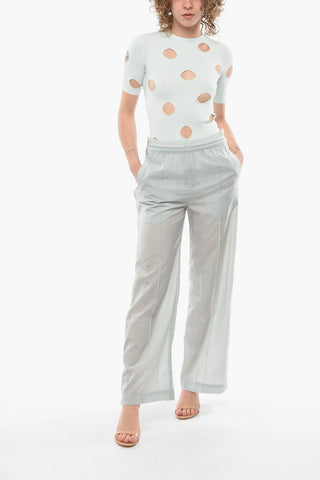 VICTORIA BECKHAM Nylon Wide Leg Pants With Logoed Side Buttons