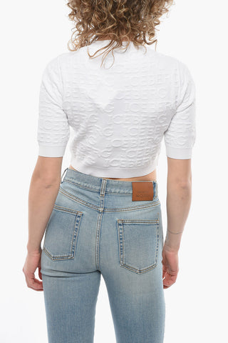 Crop Top a Maniche Corte con Monogram in Rilievo