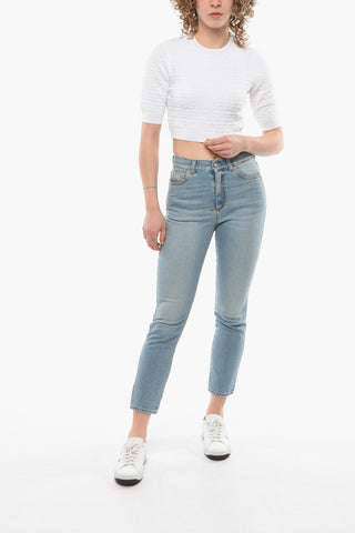 Crop Top a Maniche Corte con Monogram in Rilievo
