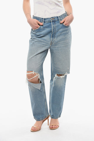 Light-washed MEDIUM RAF Crop Denims with Distressed Detailings