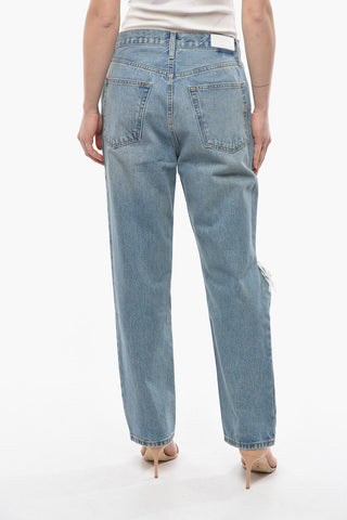 Light-washed MEDIUM RAF Crop Denims with Distressed Detailings