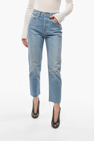 Straight-leg Cropped Denims with Distressed Effect and Logo Patch 18,5cm