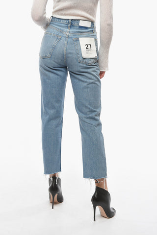 Straight-leg Cropped Denims with Distressed Effect and Logo Patch 18,5cm
