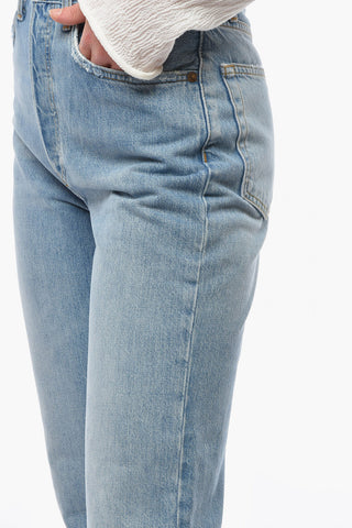 Straight-leg Cropped Denims with Distressed Effect and Logo Patch 18,5cm