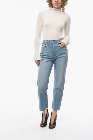 Straight-leg Cropped Denims with Distressed Effect and Logo Patch 18,5cm