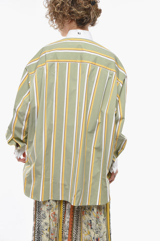 Camicia Business Oversize con Motivo a Righe e Logo Cucito