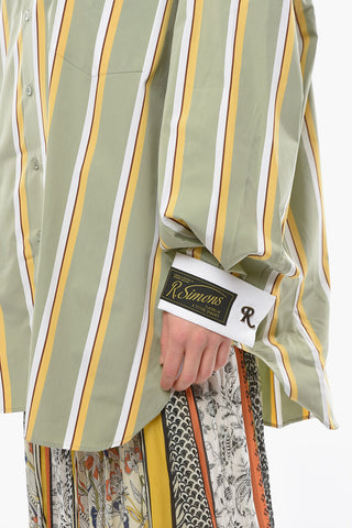Camicia Business Oversize con Motivo a Righe e Logo Cucito