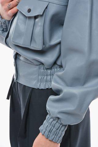 Oversized-shoulder NICE Soft-leather Jacket with Smocked Panel