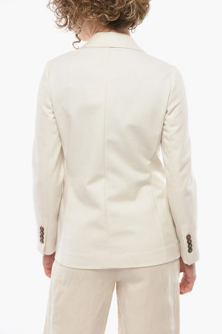 Cotton-blend Double-breasted Blazer with Peak Lapel