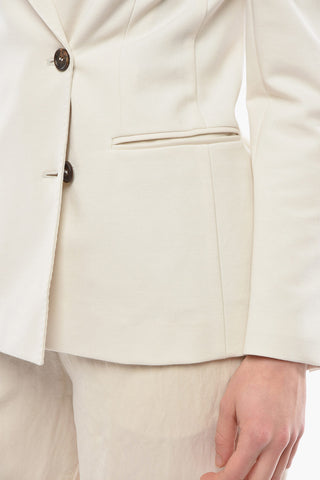 Cotton-blend Double-breasted Blazer with Peak Lapel