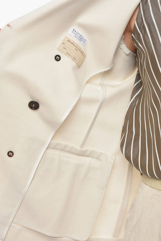 Cotton-blend Double-breasted Blazer with Peak Lapel