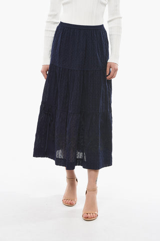 SEE BY Cotton-voile Midi Skirt with Floral Embroidery