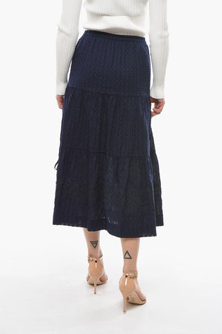 SEE BY Cotton-voile Midi Skirt with Floral Embroidery