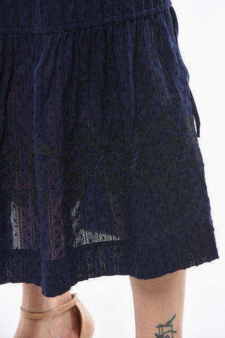 SEE BY Cotton-voile Midi Skirt with Floral Embroidery