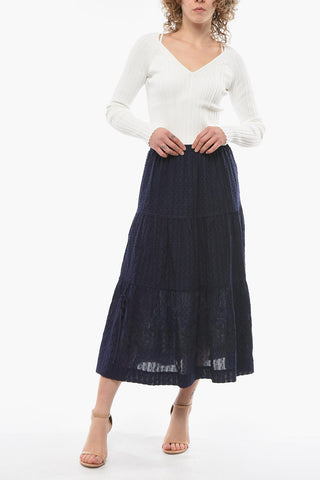 SEE BY Cotton-voile Midi Skirt with Floral Embroidery