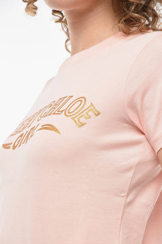 SEE Crew-neck T-shirt with Lettering and Glitter