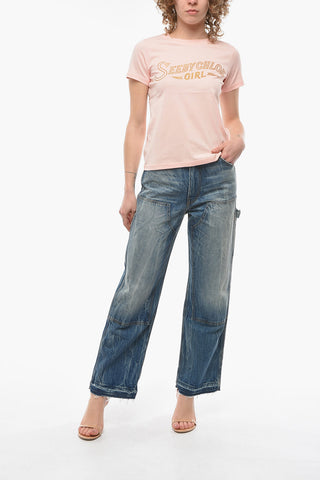 SEE Crew-neck T-shirt with Lettering and Glitter