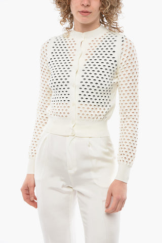 Openwork Cardigan with Pearl-like Buttons