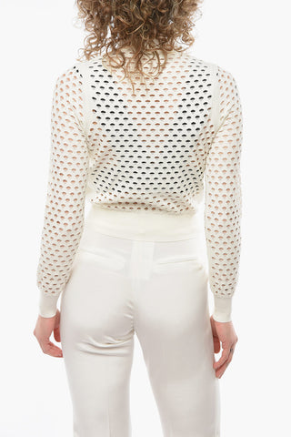Openwork Cardigan with Pearl-like Buttons