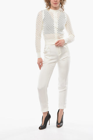Openwork Cardigan with Pearl-like Buttons