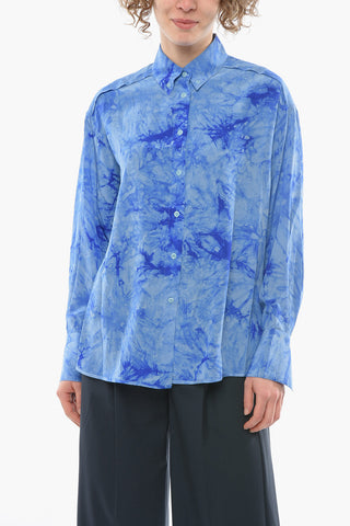 WHITE LABEL Crepe-effect Silk Shirt with Tye-dye Print