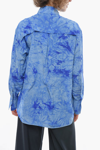 WHITE LABEL Crepe-effect Silk Shirt with Tye-dye Print