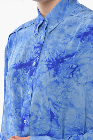 WHITE LABEL Crepe-effect Silk Shirt with Tye-dye Print
