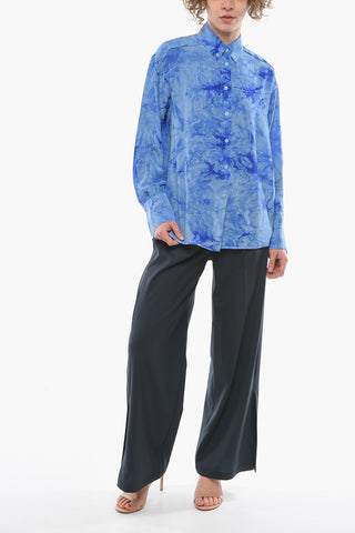WHITE LABEL Crepe-effect Silk Shirt with Tye-dye Print