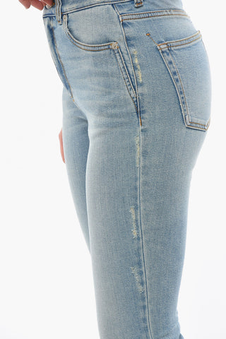 High-waisted Distressed Denims with Tapered-fit and Back Logo Patch 15cm