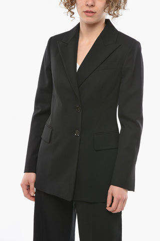 Single-breasted Wool Blazer with Peak Lapel