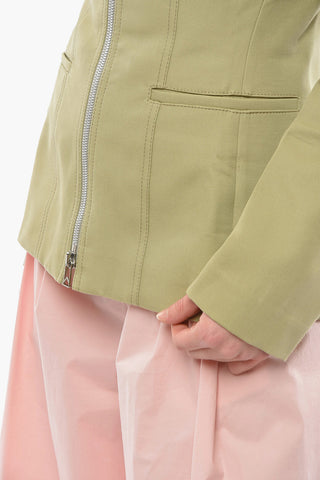 Cotton-canvas Zip-up Jacket with Sweetheart Neckline