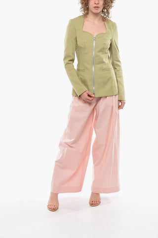Cotton-canvas Zip-up Jacket with Sweetheart Neckline
