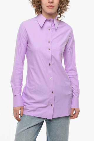 Spread Collar Stretch Fabric Shirt with Snap Buttons