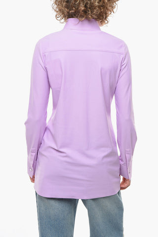 Spread Collar Stretch Fabric Shirt with Snap Buttons